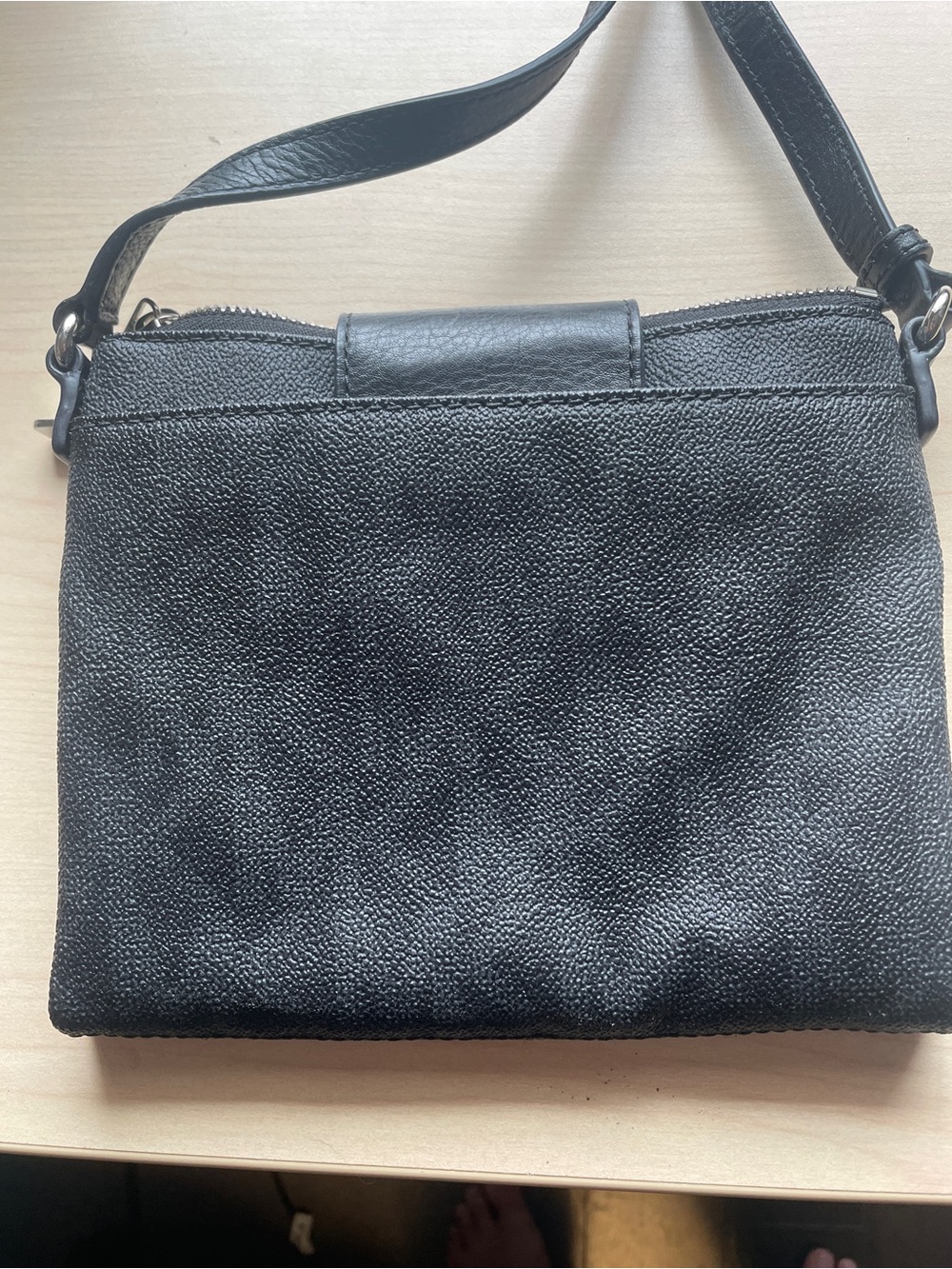 Michael Kors Black Textured MK Crossbody Bag with Silver Logo - Picture 3 of 7